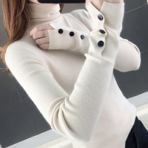 autumn new korean long sleeve pullover sweater women's pullover high collar slim and slim simple bottomed sweater rnbij, White;black
autumn new korean long sleeve pullover sweater women's pullover high collar slim and slim simple bottomed sweater rnbij, White;black