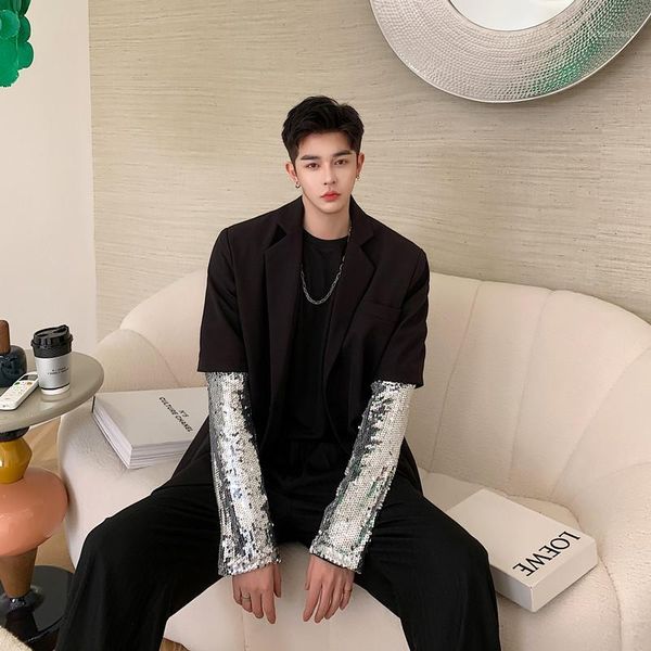 men's suits & blazers male vintage blazer jacket outerwear men sequins sleeve slim fit casual suit coat stage fashion show clothing1, White;black
men's suits & blazers male vintage blazer jacket outerwear men sequins sleeve slim fit casual suit coat stage fashion show clothing1, White;black