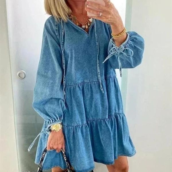 casual dresses autumn summer denim dress 2021 fashion long sleeve loose short mini v-neck lace up shirt, Black;gray
casual dresses autumn summer denim dress 2021 fashion long sleeve loose short mini v-neck lace up shirt, Black;gray