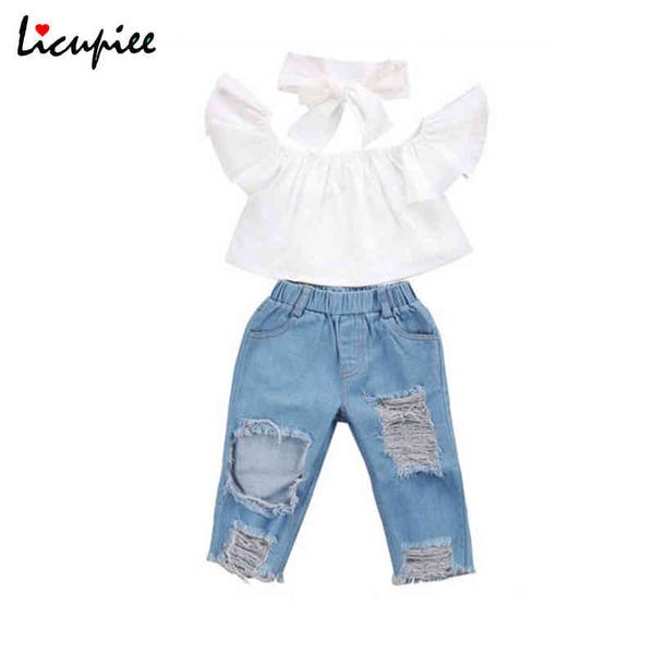 3pcs set lovely kids baby girls clothes cotton short sleeve off shoulder denim pants destroyed jeans outfits set 2-6 years g220217, White
3pcs set lovely kids baby girls clothes cotton short sleeve off shoulder denim pants destroyed jeans outfits set 2-6 years g220217, White