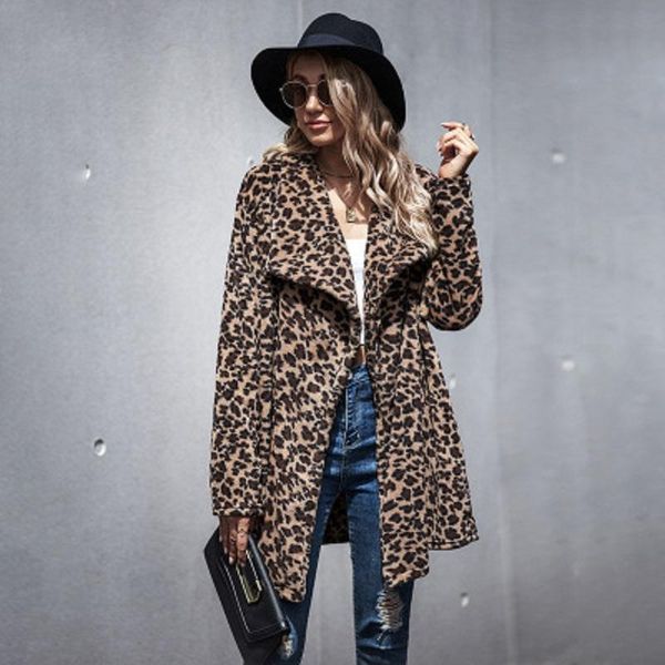 women's fur & faux imitation large lapel long sleeve jacket 2021 autumn and winter mid-length leopard print woolen coat fashionable, Black
women's fur & faux imitation large lapel long sleeve jacket 2021 autumn and winter mid-length leopard print woolen coat fashionable, Black