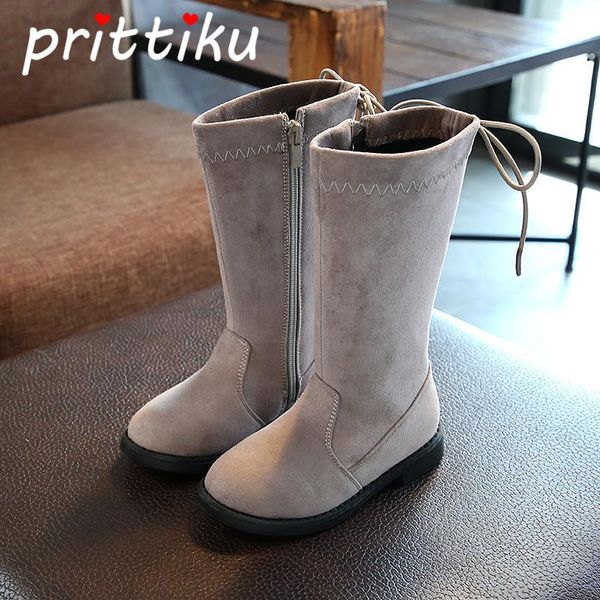 baby girl winter warm long riding boot toddler kid knee-high white microfiber leather booties little children fashion black shoe, Black;grey