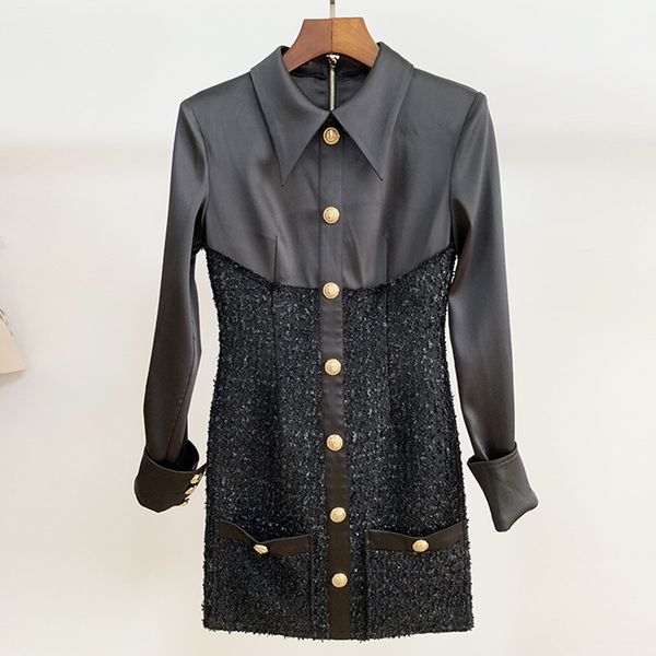 new fashion 2020 runway designer dress women's long sleeve lion metal buttons tweed patchwork dress lj201203, White;black
new fashion 2020 runway designer dress women's long sleeve lion metal buttons tweed patchwork dress lj201203, White;black