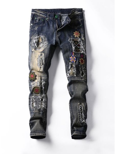 2020 new men's slim elastic fashion ripped quilting embroidery style jeans trousers male, Blue
2020 new men's slim elastic fashion ripped quilting embroidery style jeans trousers male, Blue