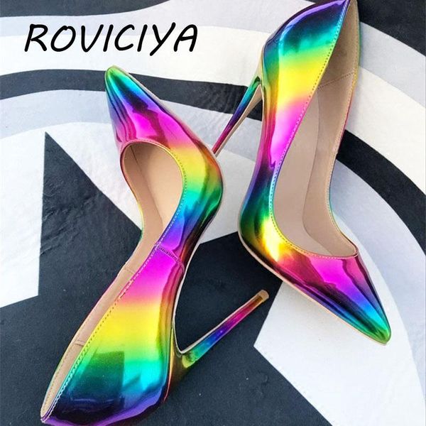 dress shoes brand fashion printing pointed toe high-heeled exquisite elegant 12cm high heel ladies party qp006 roviciya, Black