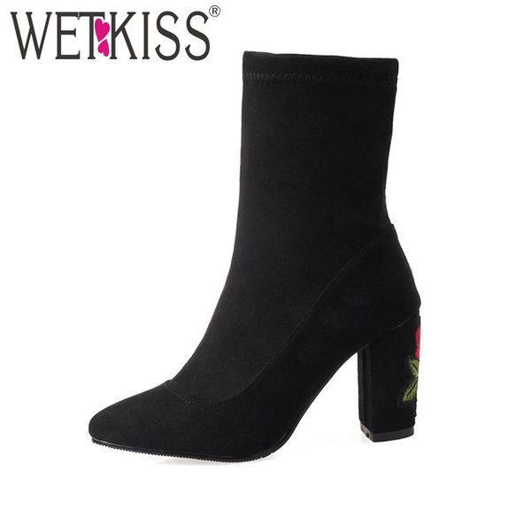 wetkiss big size 32-43 fashion women's boots embroider thick high heels ankle boots flock pointed toe slip on footwear female, Black
wetkiss big size 32-43 fashion women's boots embroider thick high heels ankle boots flock pointed toe slip on footwear female, Black