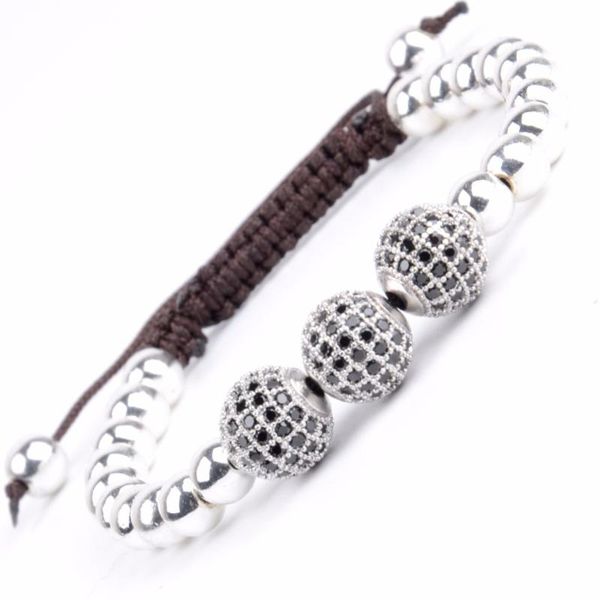 men bracelets wristband 3 round cz ball charm bracelet natural stone hematite beads braided macrame handmade weaving bangle, Black
men bracelets wristband 3 round cz ball charm bracelet natural stone hematite beads braided macrame handmade weaving bangle, Black