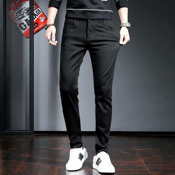 men casual solid black jeans 2021 korean style stretch straight slim fit denim pants, Blue
men casual solid black jeans 2021 korean style stretch straight slim fit denim pants, Blue