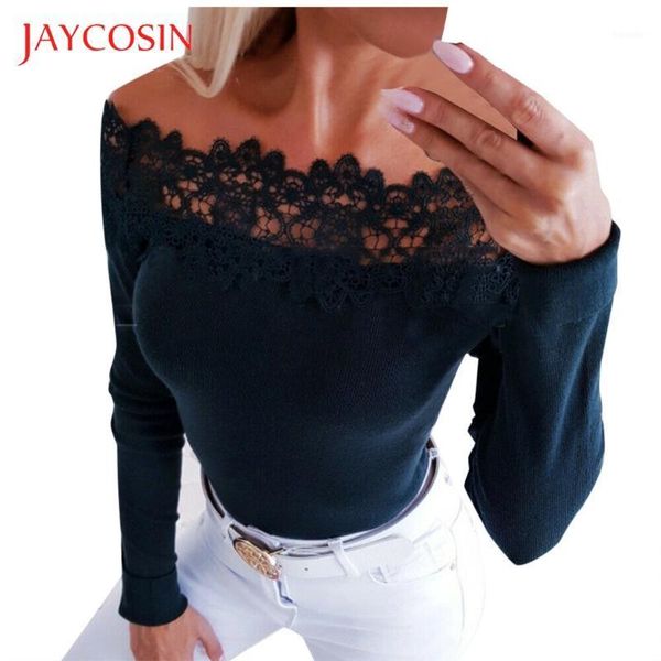 women's t-shirt jaycosin summer t shirt women long sleeve lace splice harajuku patchwork spliced slash blusas ladies 1, White