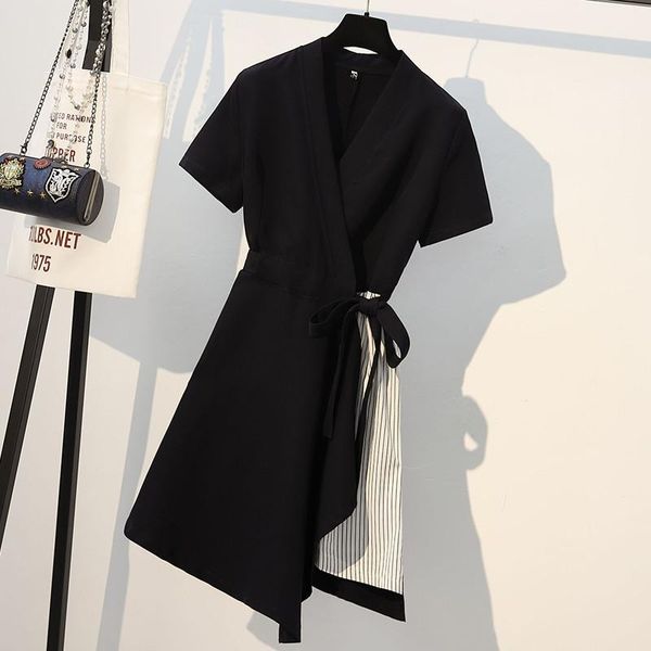 casual dresses l-4xl elegant shirt dress plus size women summer midi v-neck short sleeve patchwork striped lady asymmetrical a153, Black;gray
casual dresses l-4xl elegant shirt dress plus size women summer midi v-neck short sleeve patchwork striped lady asymmetrical a153, Black;gray
