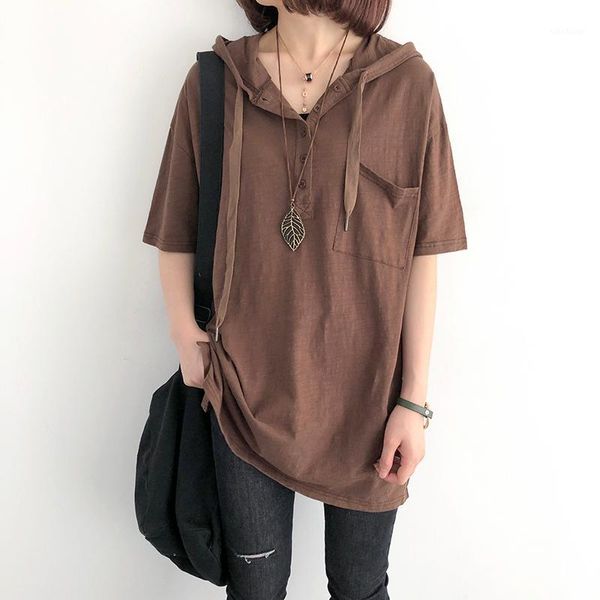 women's t-shirt johnature vintage hooded women t-shirts plus size solid color button 2021 summer cotton short sleeve loose casual t-shi, White
women's t-shirt johnature vintage hooded women t-shirts plus size solid color button 2021 summer cotton short sleeve loose casual t-shi, White