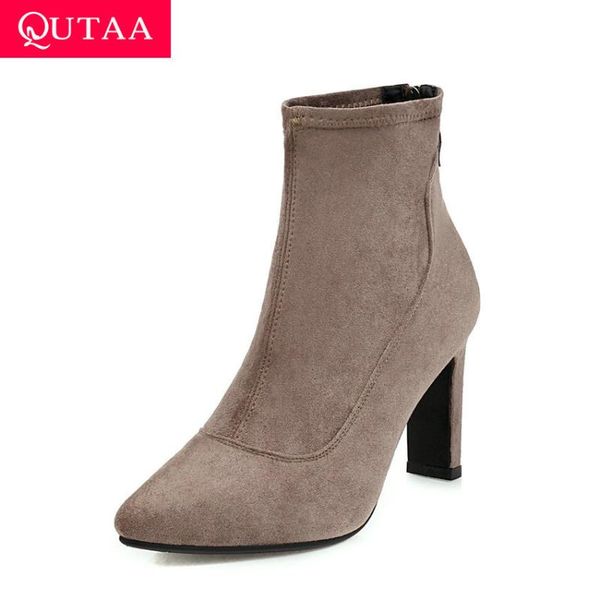 qutaa 2021 ankle boots pointed toe flock zipper fashion women shoes square high heel autumn winter short boots big size 34-43, Black
qutaa 2021 ankle boots pointed toe flock zipper fashion women shoes square high heel autumn winter short boots big size 34-43, Black
