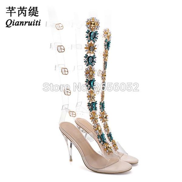 qianruiti bling jeweled ladies shoes perspex clear high heel summer boots transparent straps crystal long gladiator sandals, Black
qianruiti bling jeweled ladies shoes perspex clear high heel summer boots transparent straps crystal long gladiator sandals, Black