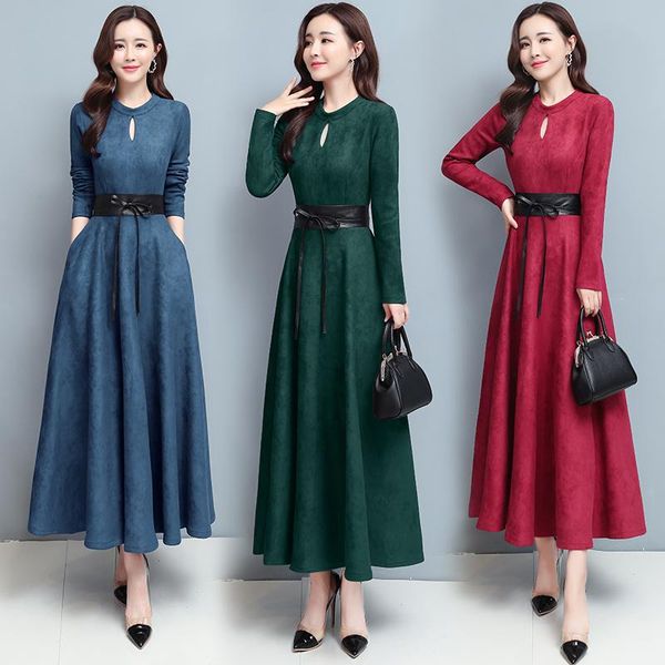 2020 autumn dress new deerskin velvet high waist temperament long sleeve sashes solid color women dresses plus size clothes, Black;gray
2020 autumn dress new deerskin velvet high waist temperament long sleeve sashes solid color women dresses plus size clothes, Black;gray