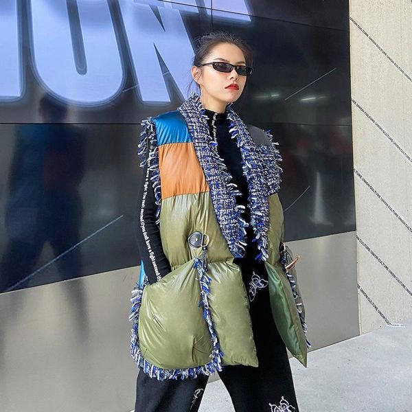 women's vests thick loose oversized streetwear female 2021 winter patchwork tassel sustans vest for women v neck sleeveless, Black;white
women's vests thick loose oversized streetwear female 2021 winter patchwork tassel sustans vest for women v neck sleeveless, Black;white