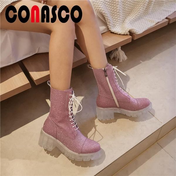 boots conasco 2021 autumn winter women mid-calf side zipper fashion casual cross-tied high heels, Black
boots conasco 2021 autumn winter women mid-calf side zipper fashion casual cross-tied high heels, Black