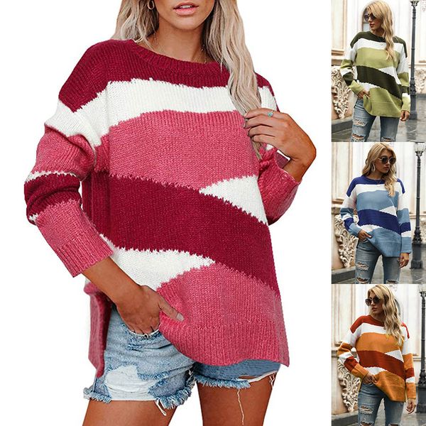 women striped patchwork knitted sweater autumn winter long sleeve o-neck jumper women oversize loose casual pullovers female top, White;black
women striped patchwork knitted sweater autumn winter long sleeve o-neck jumper women oversize loose casual pullovers female top, White;black