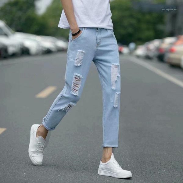 men's jeans shattered stretch teenagers cowboy 2021 spring and summer slim feet korean trendy men's wild beggar cropped men1, Blue
men's jeans shattered stretch teenagers cowboy 2021 spring and summer slim feet korean trendy men's wild beggar cropped men1, Blue