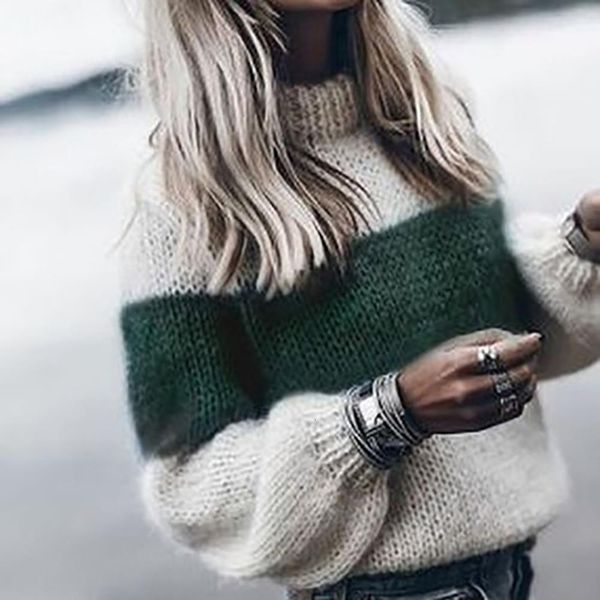 new women casual pullovers sweaters autumn winter knitted sweater streetwear loose striped turtleneck sweater female oversize, White;black
new women casual pullovers sweaters autumn winter knitted sweater streetwear loose striped turtleneck sweater female oversize, White;black