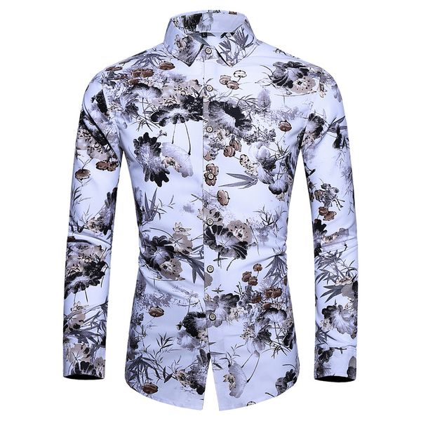 2021 men with long new flower mode spring print shirts clothes 59rb, White;black