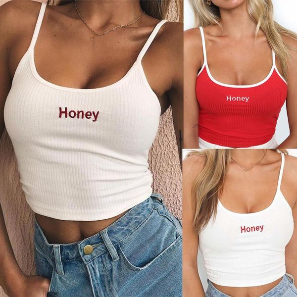 women honey letter embroidered cropped tank adjustable shoulder straps round neck letter sleeveless crop vest, White
women honey letter embroidered cropped tank adjustable shoulder straps round neck letter sleeveless crop vest, White