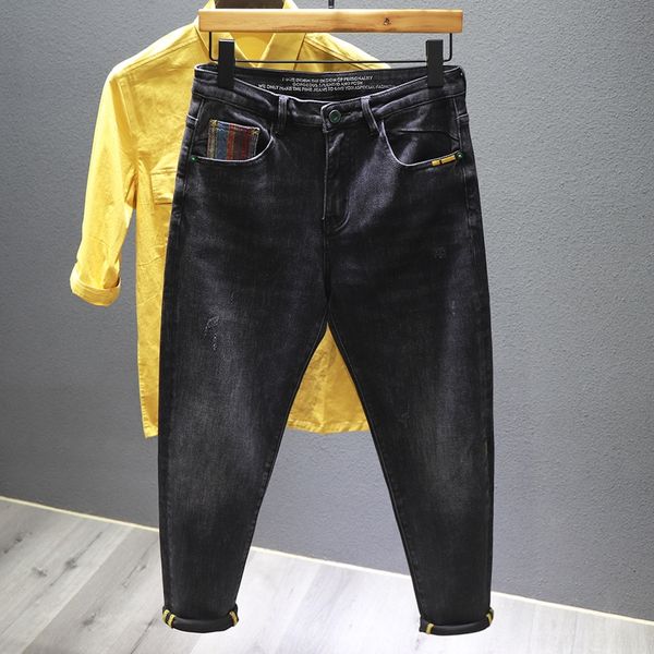 by8rm chaopai washed black for men's autumn pants style elastic color contrast fabric splicing korean individual jeans and jeans leg ne, Blue
by8rm chaopai washed black for men's autumn pants style elastic color contrast fabric splicing korean individual jeans and jeans leg ne, Blue