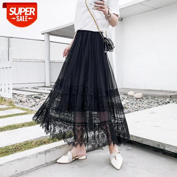 2020 new women's mesh lace splicing long skirt high-waist elastic pleated a-line elegant skirt ladies fashion daily streetwear #oo2g, White;black 
2020 new women's mesh lace splicing long skirt high-waist elastic pleated a-line elegant skirt ladies fashion daily streetwear #oo2g, White;black