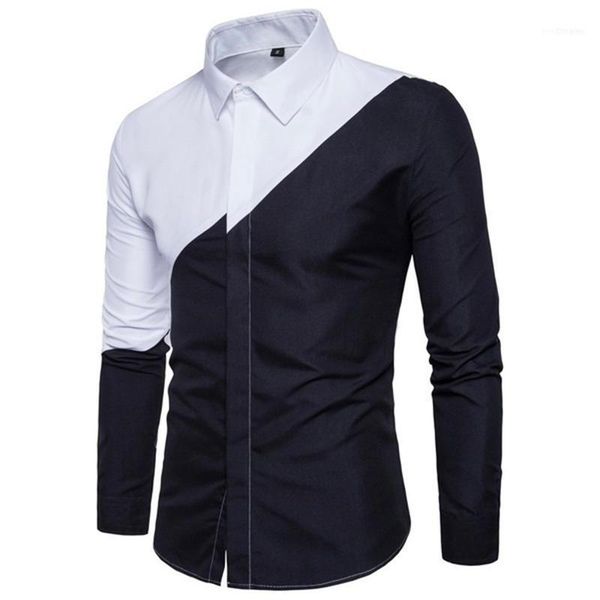 new fashion black and white stitching lapel large size long sleeve men's shirt11, White;black
new fashion black and white stitching lapel large size long sleeve men's shirt11, White;black