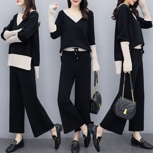 knitted shirt pieces of korean-style nightgown and women's training pants jx58, White
knitted shirt pieces of korean-style nightgown and women's training pants jx58, White