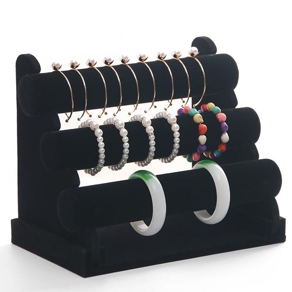 3tier Velvet Jewelry Bracelet Watch Bangle Display Holder Stand Showcase T-bar Storage Necklace Bangle Organizer