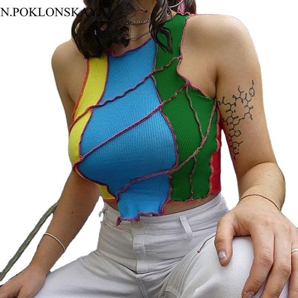women's tanks & camis colorful patchwork sleeveless summer tank women crew neck knitted cropped female streetwear fashion slim fit t-s, White
women's tanks & camis colorful patchwork sleeveless summer tank women crew neck knitted cropped female streetwear fashion slim fit t-s, White