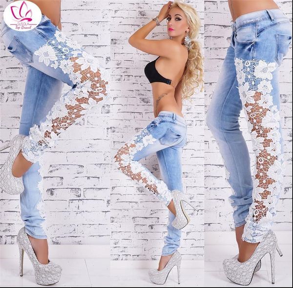 women fashion side lace jeans hollow out skinny denim jeans woman pencil pants patchwork trousers for women ropa mujer, Blue
women fashion side lace jeans hollow out skinny denim jeans woman pencil pants patchwork trousers for women ropa mujer, Blue