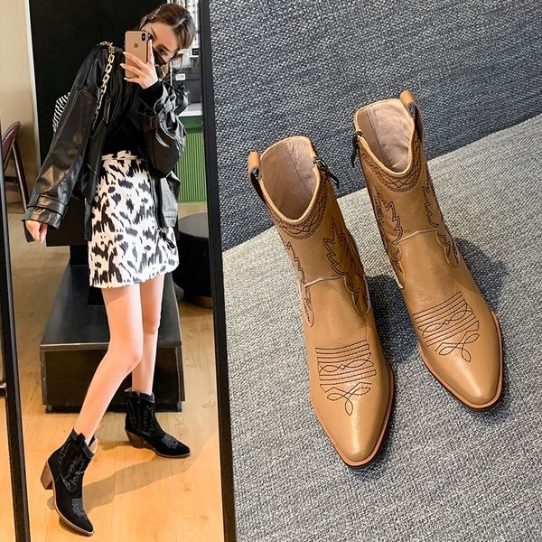 2020 women western fall winter solid ankle pointed cowboy cowgirl motorcycle boots to women's platform shoes zr3r, Black
2020 women western fall winter solid ankle pointed cowboy cowgirl motorcycle boots to women's platform shoes zr3r, Black