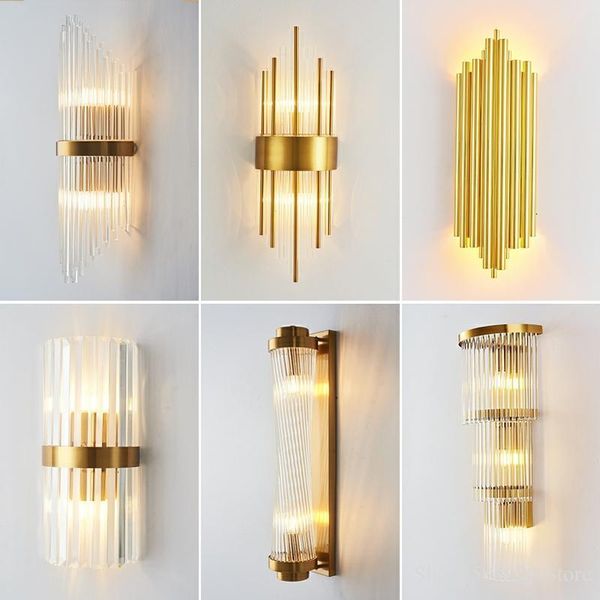 nordic golden luxury wall lamp indoor for living room bedroom bedside crystal simple led light 1022
nordic golden luxury wall lamp indoor for living room bedroom bedside crystal simple led light 1022