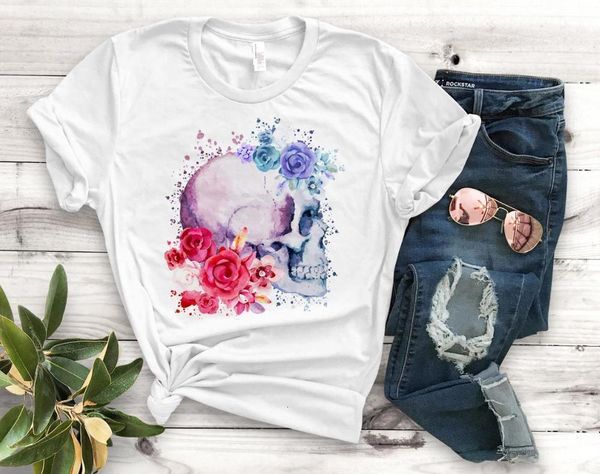 flower skull floral print women tshirt cotton casual funny t shirt gift for lady yong girl tee pm-99, White
flower skull floral print women tshirt cotton casual funny t shirt gift for lady yong girl tee pm-99, White