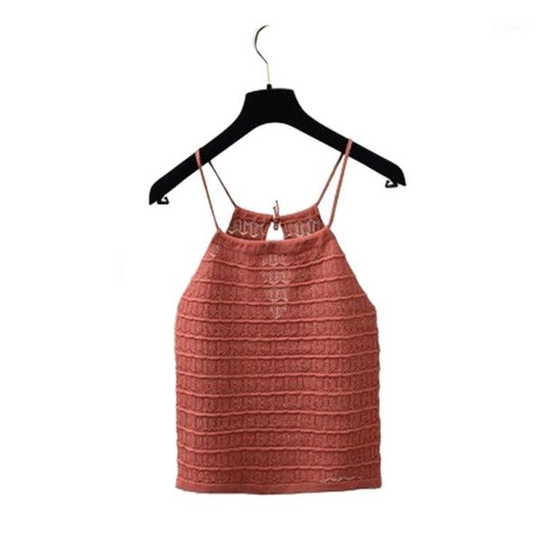 drawstring knitted sling backless camis summer autumn women halter strap club sleeveless short camisole vest 1, White