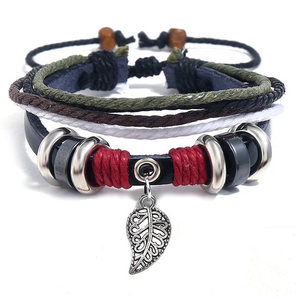 casual multi strands beaded handmade women bracelet genuine leather weave adjustable bangles with leaf charm black/brown jewelry, Golden;silver
casual multi strands beaded handmade women bracelet genuine leather weave adjustable bangles with leaf charm black/brown jewelry, Golden;silver