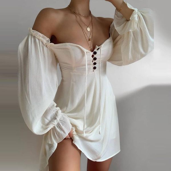 casual dresses women off shoulder lantern sleeve dress summer button hollow out mini party nightclub slim long vestido, Black;gray
casual dresses women off shoulder lantern sleeve dress summer button hollow out mini party nightclub slim long vestido, Black;gray