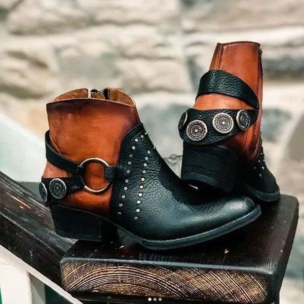 women shoes vintage metal rivet short boots pu leather ladies mid heels female footwear autumn 2020 zip casual woman fashion new, Black
women shoes vintage metal rivet short boots pu leather ladies mid heels female footwear autumn 2020 zip casual woman fashion new, Black