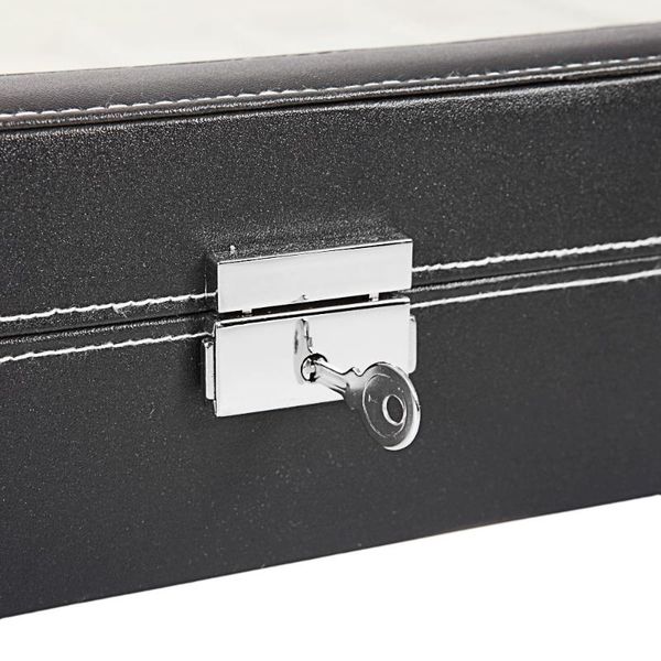 24 Compartments Level Opening Style Leather Watch Collection Box Black