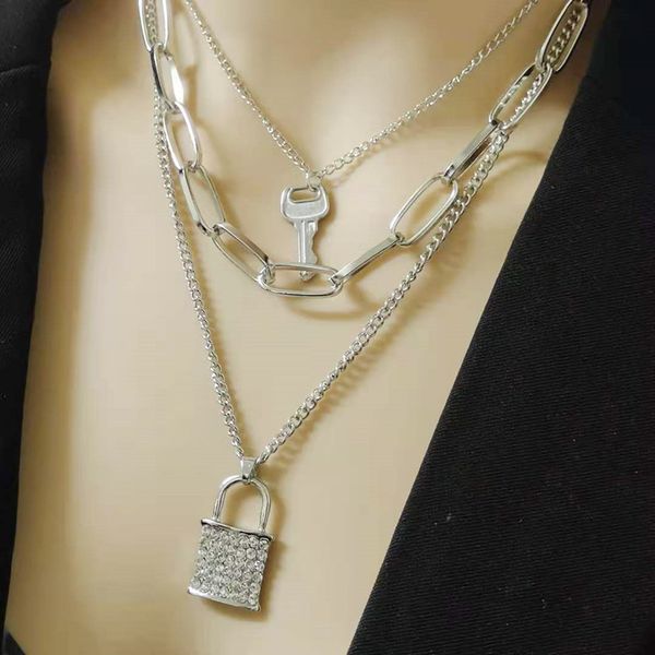 diamond inlaid creative necklace women's versatile fashion multi-layer key lock sweater chain, Silver
diamond inlaid creative necklace women's versatile fashion multi-layer key lock sweater chain, Silver