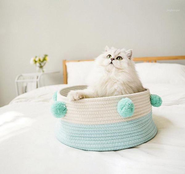 with pompom universal round cat bed basket nest woven cool pet sleeping bed house scratching mat pad1
with pompom universal round cat bed basket nest woven cool pet sleeping bed house scratching mat pad1