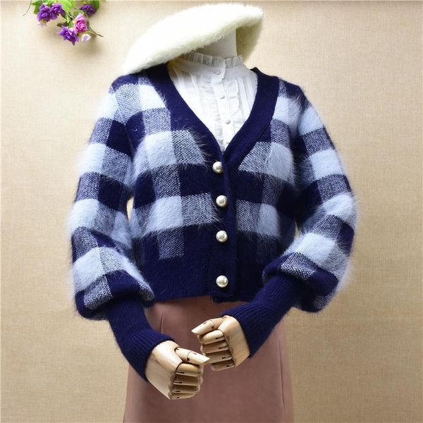 lady women hairy angora fur fashion plaid v-neck long lantern sleeves loose short cardigans angora fur jacket coat, White
lady women hairy angora fur fashion plaid v-neck long lantern sleeves loose short cardigans angora fur jacket coat, White