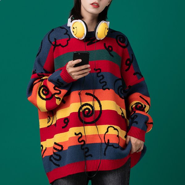 2021 new striped rainbow women's let go wear winter lazy fashion brand mesh sweater for oversized woman ztmj, White;black
2021 new striped rainbow women's let go wear winter lazy fashion brand mesh sweater for oversized woman ztmj, White;black
