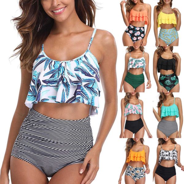 sagace leaf print high waist bandage bikini set push-up beachwear women's swimwear, White;black
sagace leaf print high waist bandage bikini set push-up beachwear women's swimwear, White;black