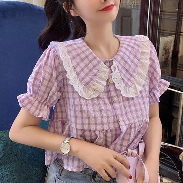 2021 new retro plaid blouse women summer pan collar female shirt puff sleeve ruffle new arrival korean clothing f6z3 8nkw, White
2021 new retro plaid blouse women summer pan collar female shirt puff sleeve ruffle new arrival korean clothing f6z3 8nkw, White