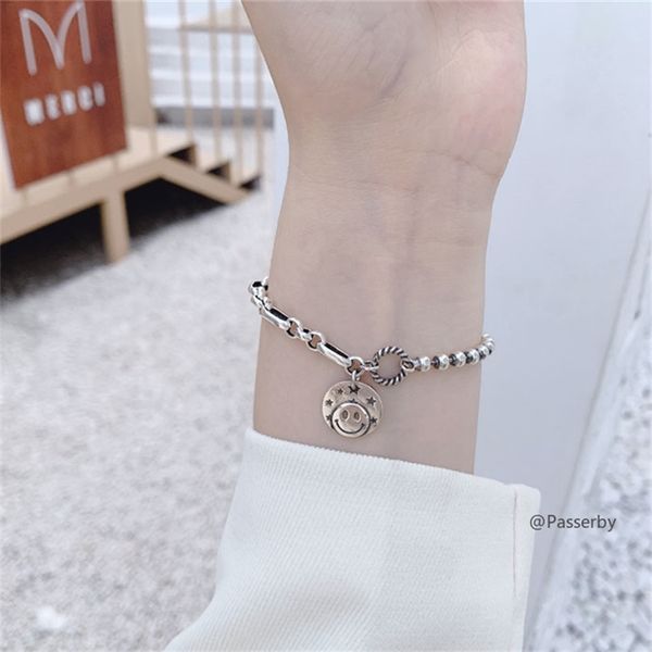 925 sterling silver jewelry smiling face pendant two-sided irregular asymmetric ball chain bracelet vintage personality t200422, Black
925 sterling silver jewelry smiling face pendant two-sided irregular asymmetric ball chain bracelet vintage personality t200422, Black