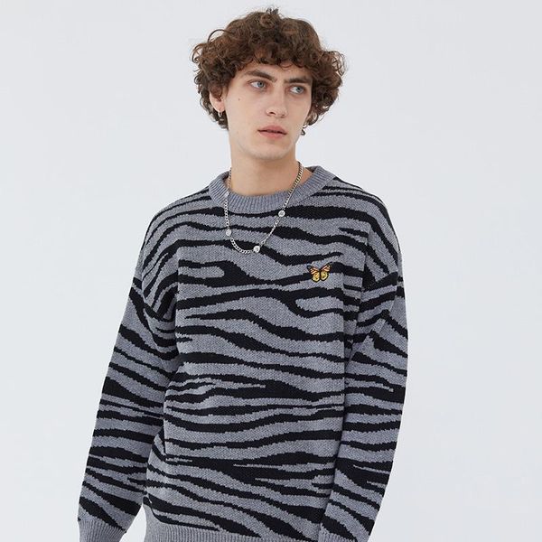 men's sweaters hip hop knitted sweater mens streetwear zebra striped embroidery butterfly pullover harajuku cotton 2021 autumn winter, White;black
men's sweaters hip hop knitted sweater mens streetwear zebra striped embroidery butterfly pullover harajuku cotton 2021 autumn winter, White;black