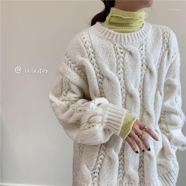 women's sweaters 2021 sweater women jumper winter han edition loose thickening collar twist long-sleeved coat + render knit female1, White;black
women's sweaters 2021 sweater women jumper winter han edition loose thickening collar twist long-sleeved coat + render knit female1, White;black