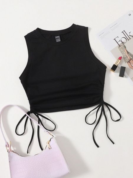 drawstring ruched side crop tank z2jp#, White 
drawstring ruched side crop tank z2jp#, White